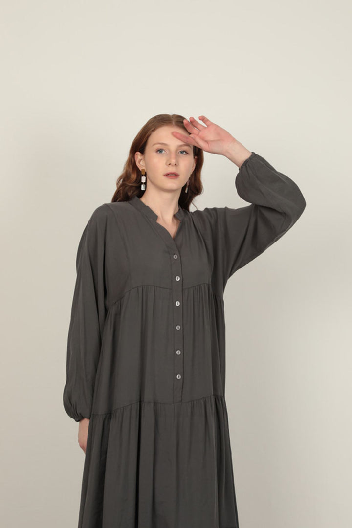 KKT Modal Fabric Elastic Sleeve Anthracite Dress - Stralsund