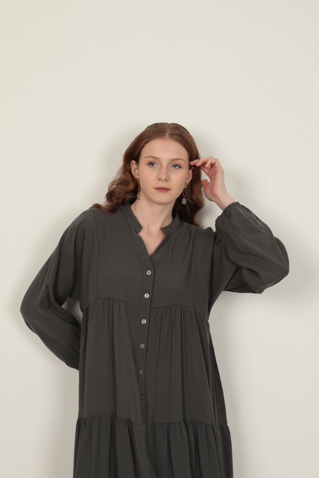 KKT Modal Fabric Elastic Sleeve Anthracite Dress - Stralsund