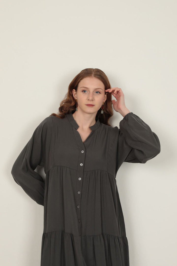 KKT Modal Fabric Elastic Sleeve Anthracite Dress - Stralsund