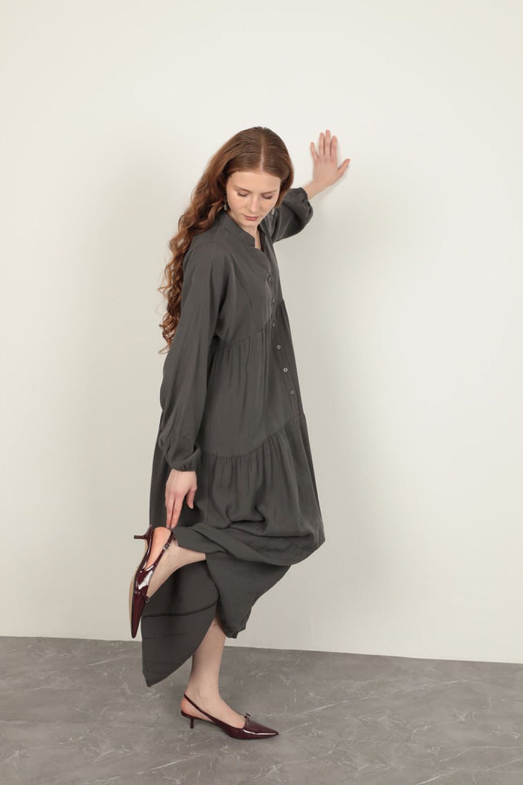 KKT Modal Fabric Elastic Sleeve Anthracite Dress - Stralsund