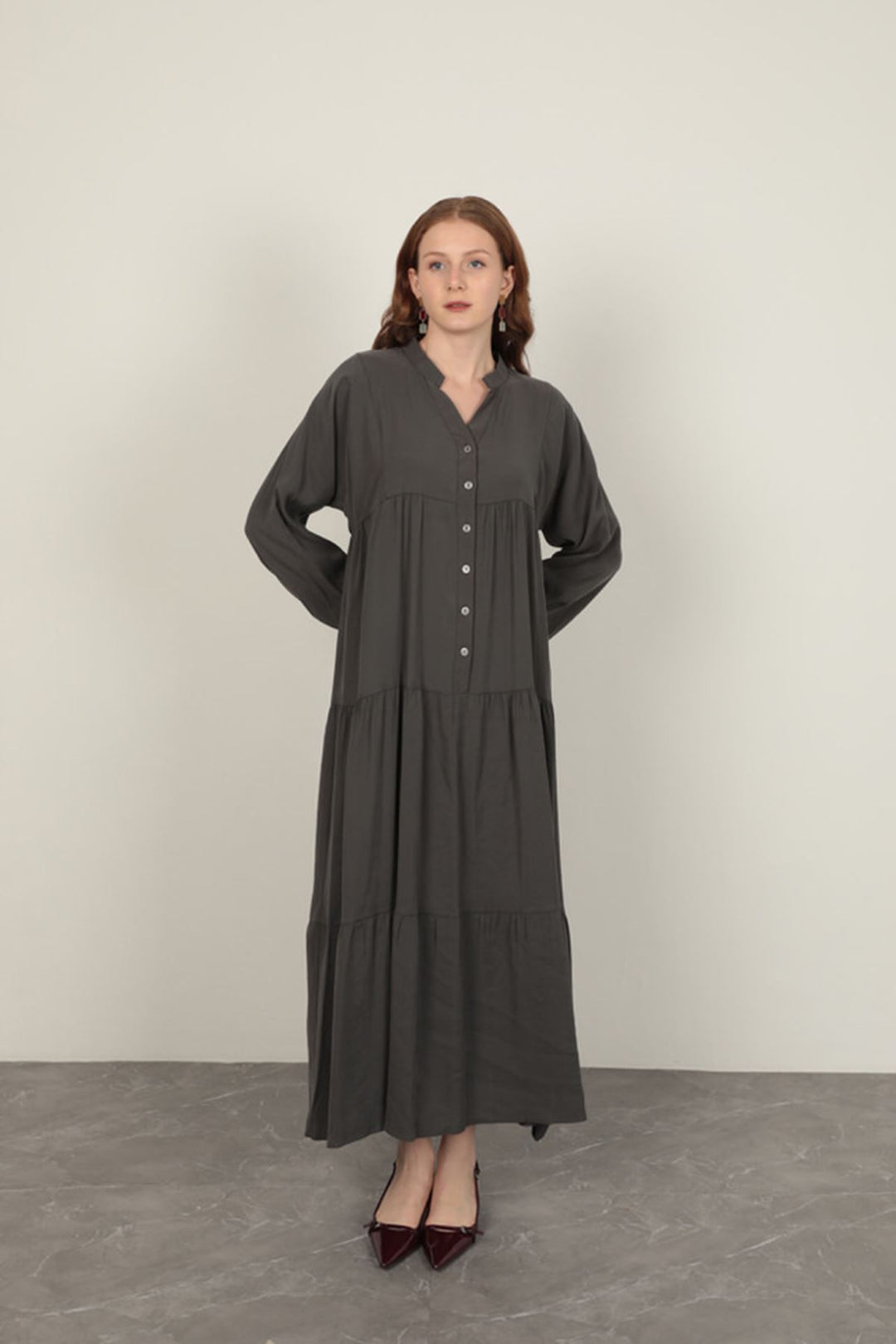 KKT Modal Fabric Elastic Sleeve Anthracite Dress - Stralsund
