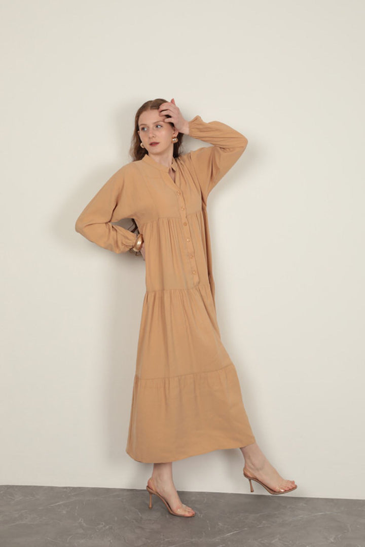 KKT Modal Fabric Elastic Sleeve Beige Dress - Wellington