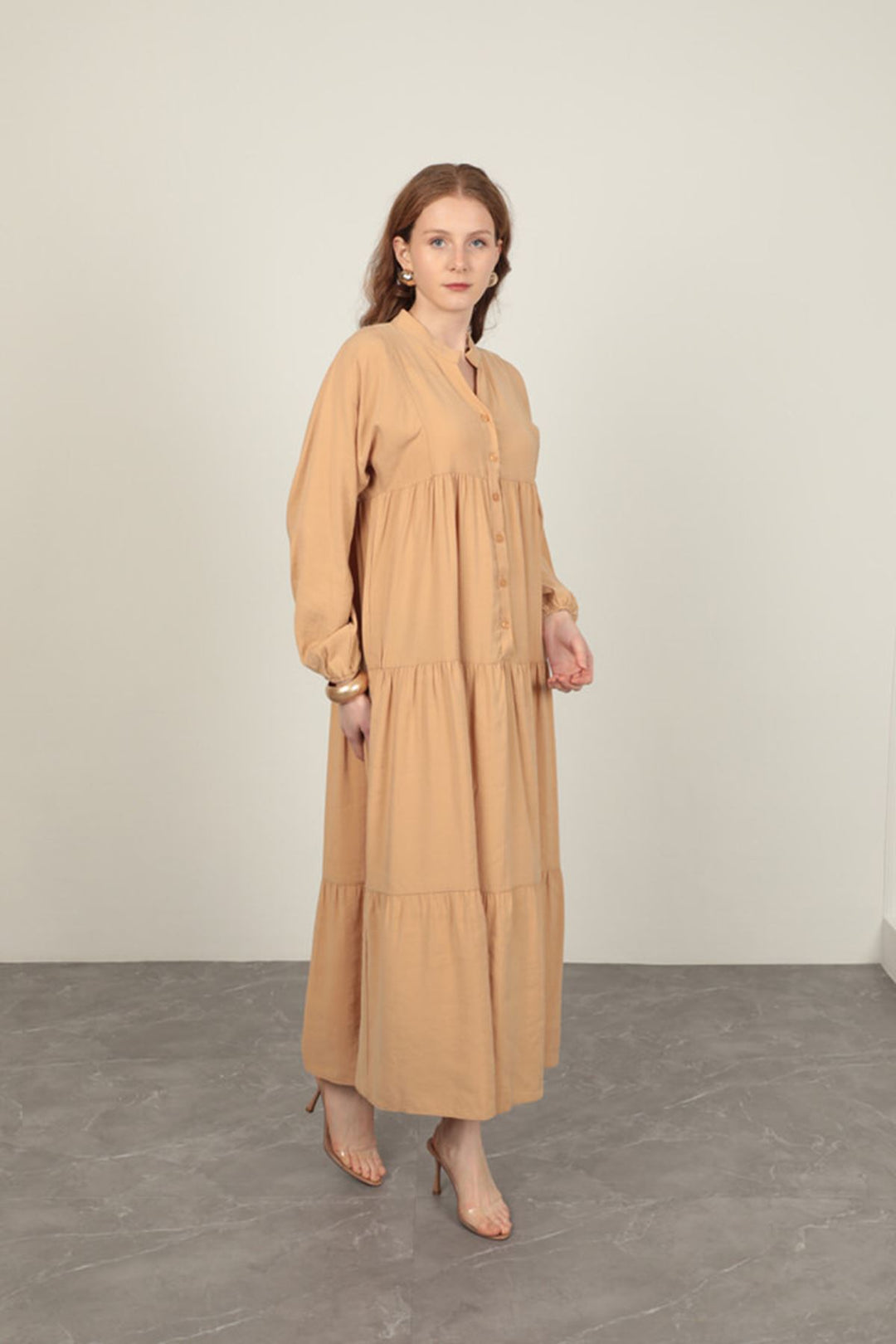 KKT Modal Fabric Elastic Sleeve Beige Dress - Wellington