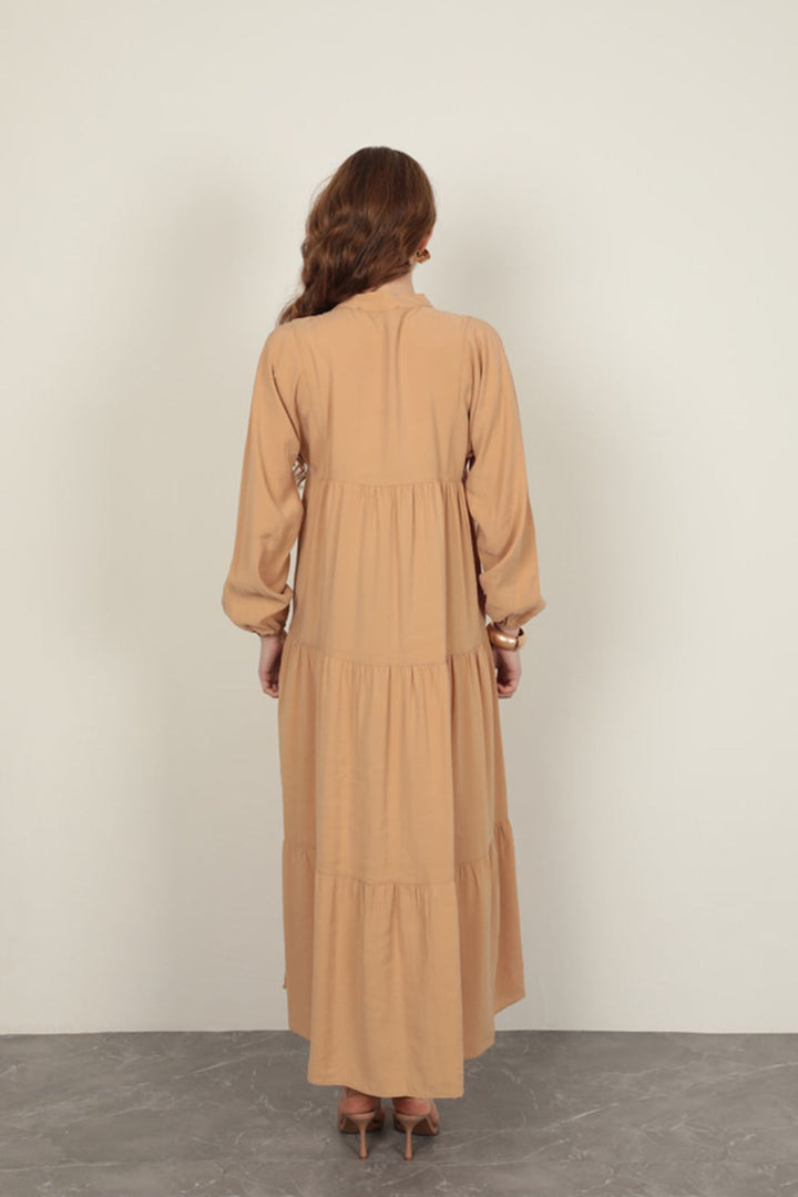 KKT Modal Fabric Elastic Sleeve Beige Dress - Wellington
