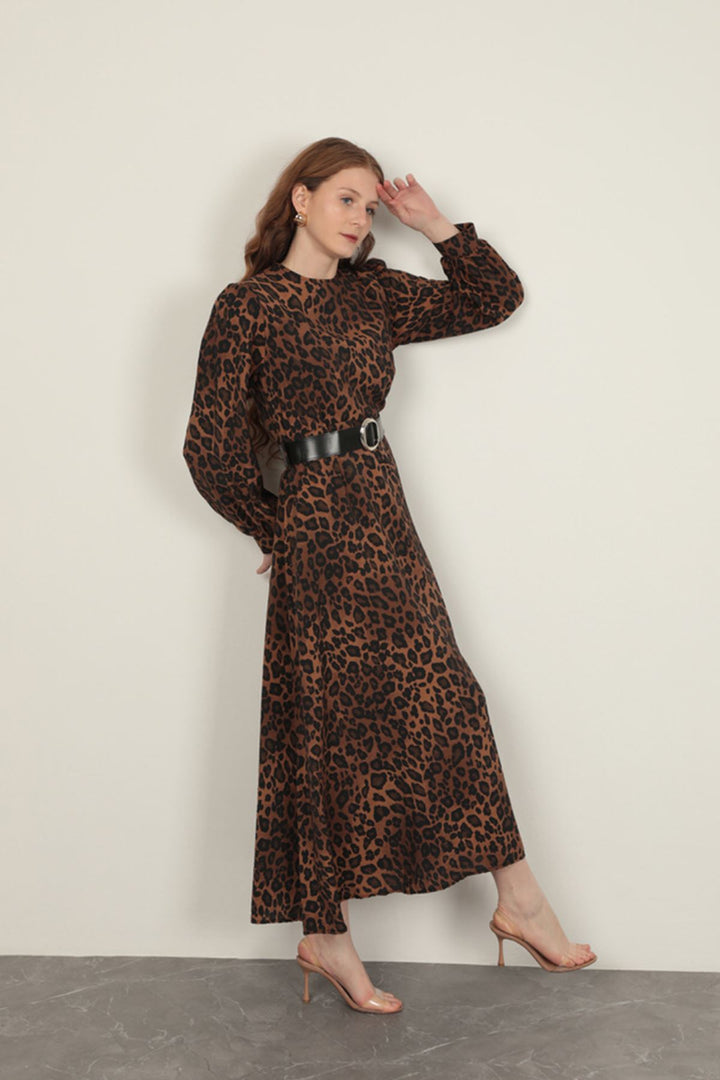 KKT Leopard Pattern Women's Dress-Coffee - University Place