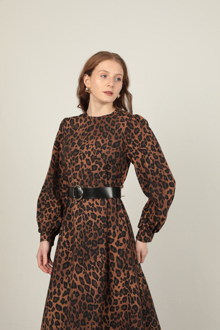 KKT Leopard Pattern Women's Dress-Coffee - University Place