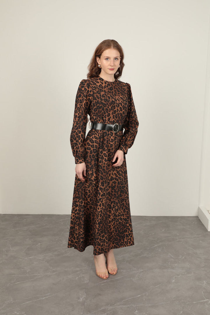 KKT Leopard Pattern Women's Dress-Coffee - University Place