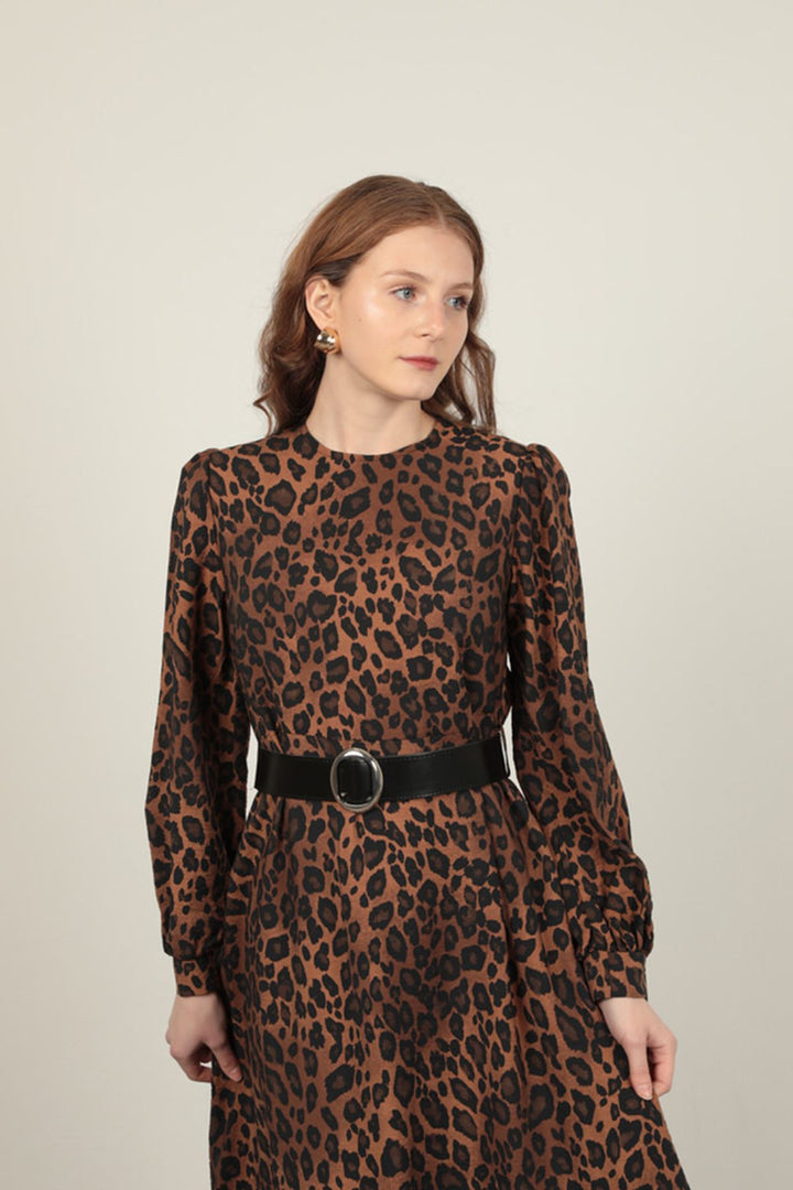 KKT Leopard Pattern Women's Dress-Coffee - University Place
