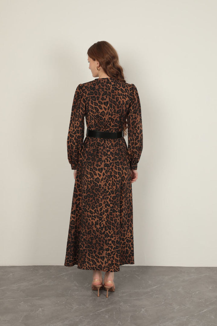 KKT Leopard Pattern Women's Dress-Coffee - University Place