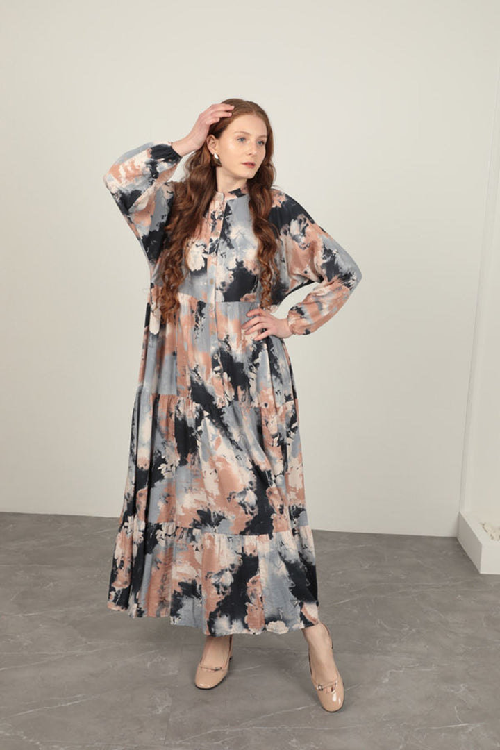 KKT Watercolor Pattern Women's Dress-Navy Blue - Valladolid
