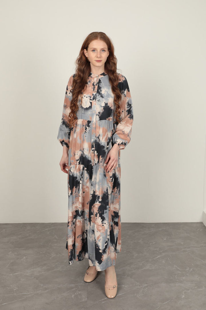 KKT Watercolor Pattern Women's Dress-Navy Blue - Valladolid