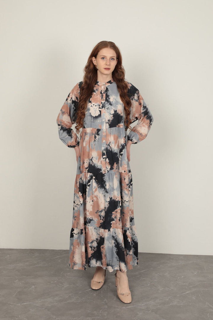 KKT Watercolor Pattern Women's Dress-Navy Blue - Valladolid