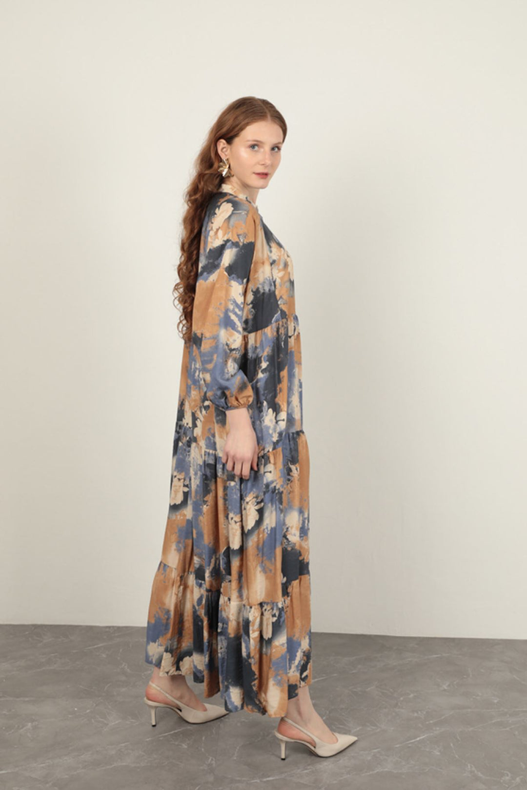 KKT Watercolor Pattern Women Dress-Blue - Oxchuc