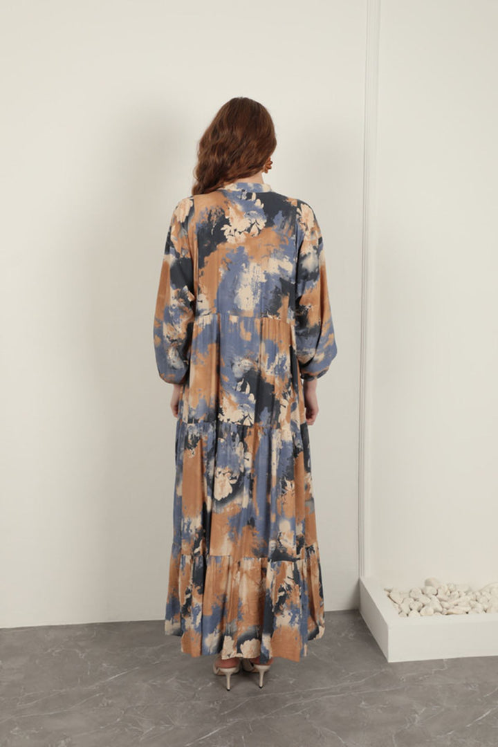 KKT Watercolor Pattern Women Dress-Blue - Oxchuc