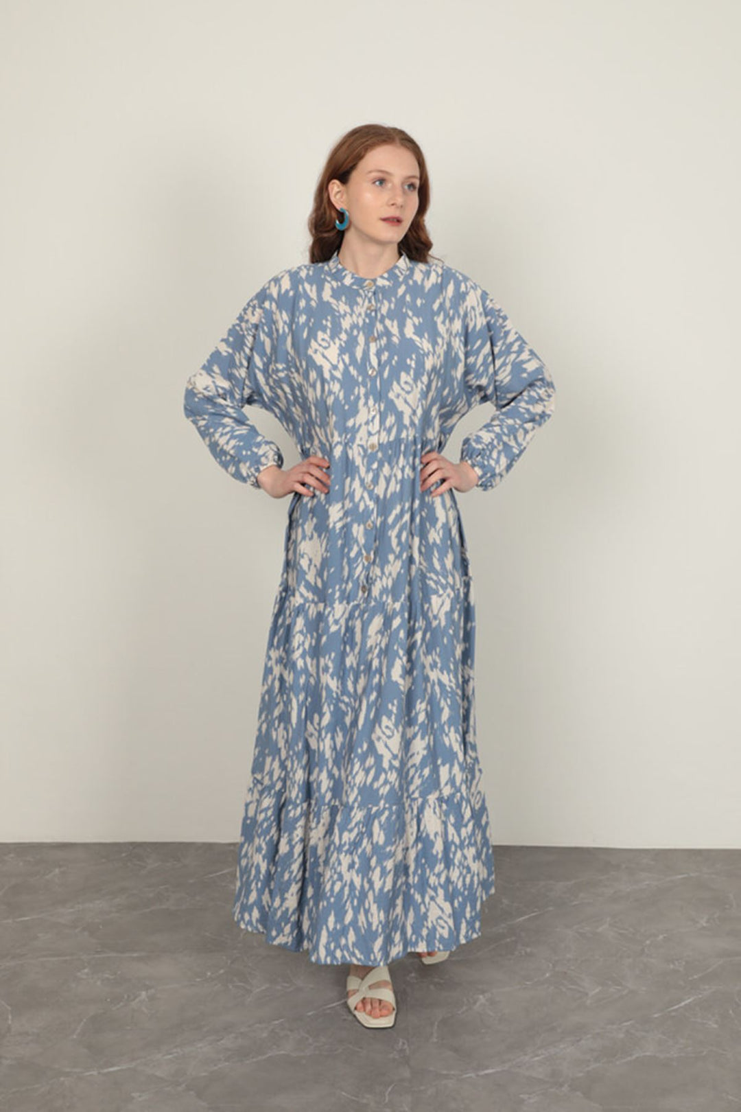 KKT Brush Pattern Women's Dress-Blue - Bridgewater