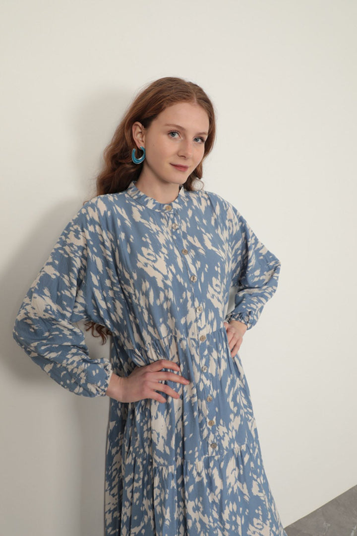KKT Brush Pattern Women's Dress-Blue - Bridgewater