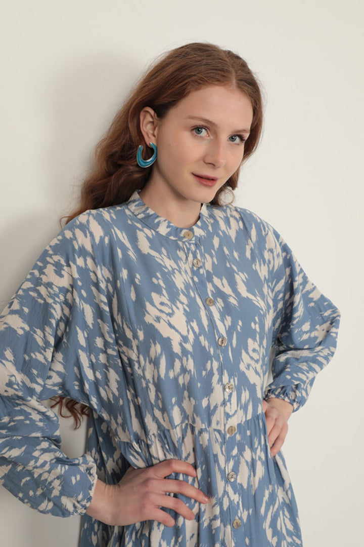KKT Brush Pattern Women's Dress-Blue - Bridgewater