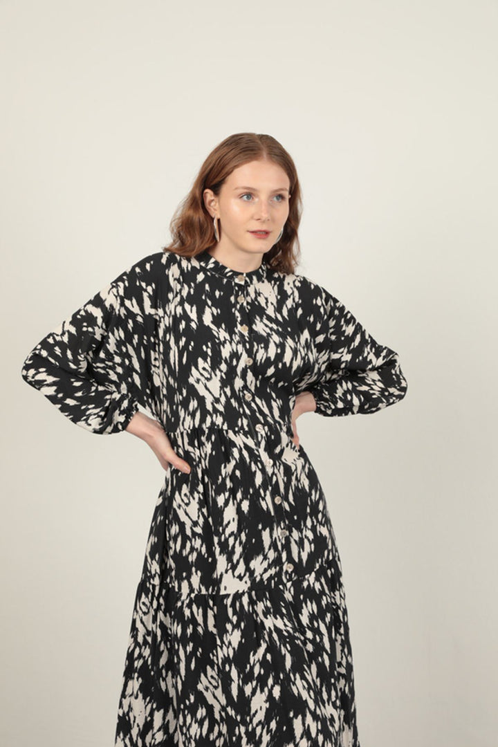 KKT Brush Pattern Women's Dress-Black - Santiago Tuxtla