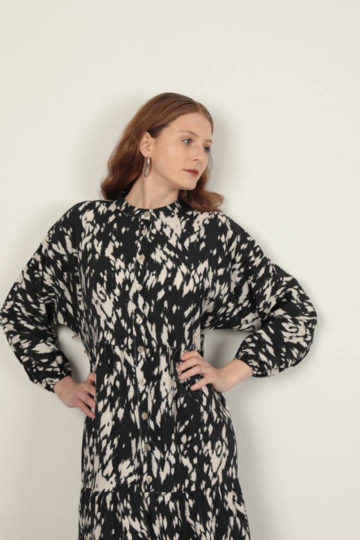 KKT Brush Pattern Women's Dress-Black - Santiago Tuxtla