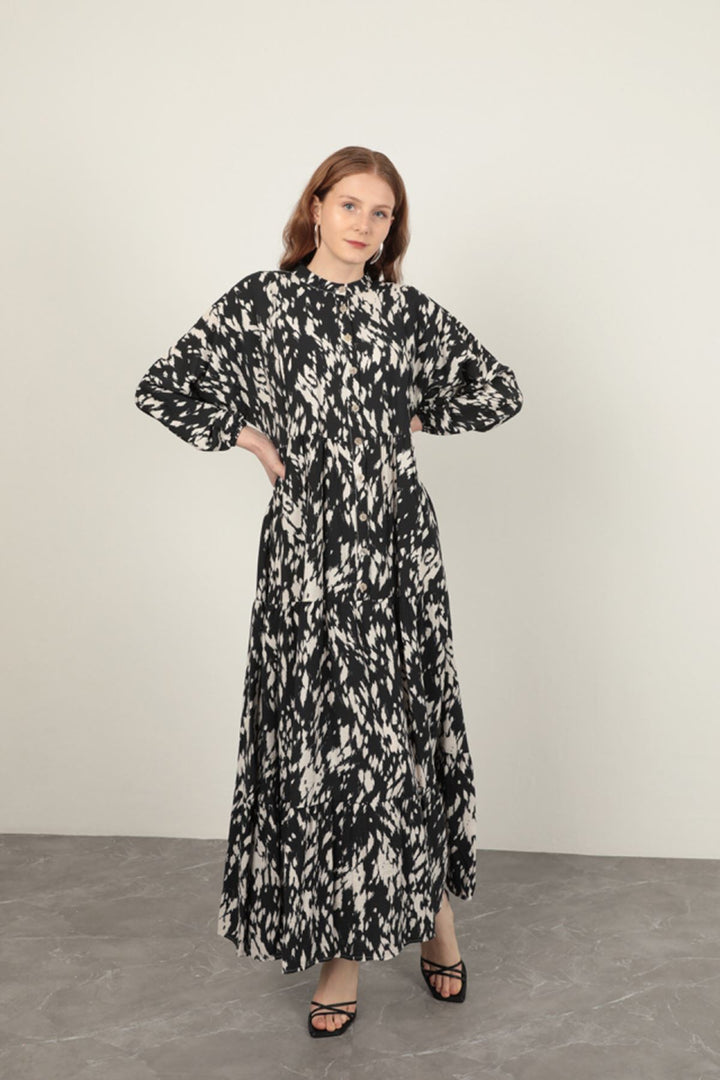 KKT Brush Pattern Women's Dress-Black - Santiago Tuxtla