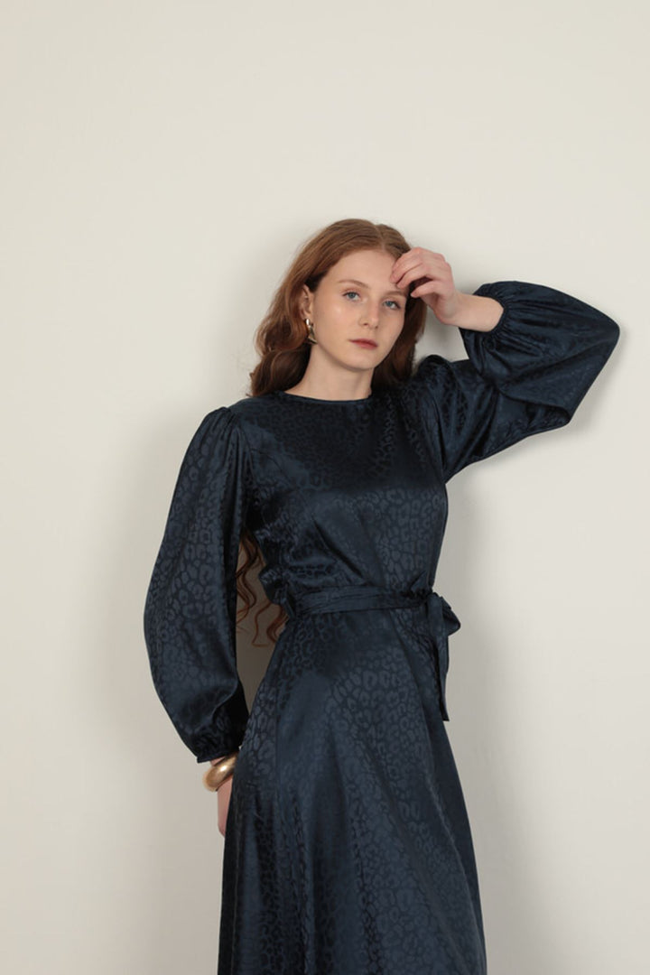 KKT Leopard Pattern Women's Dress-Navy Blue - Tecomán