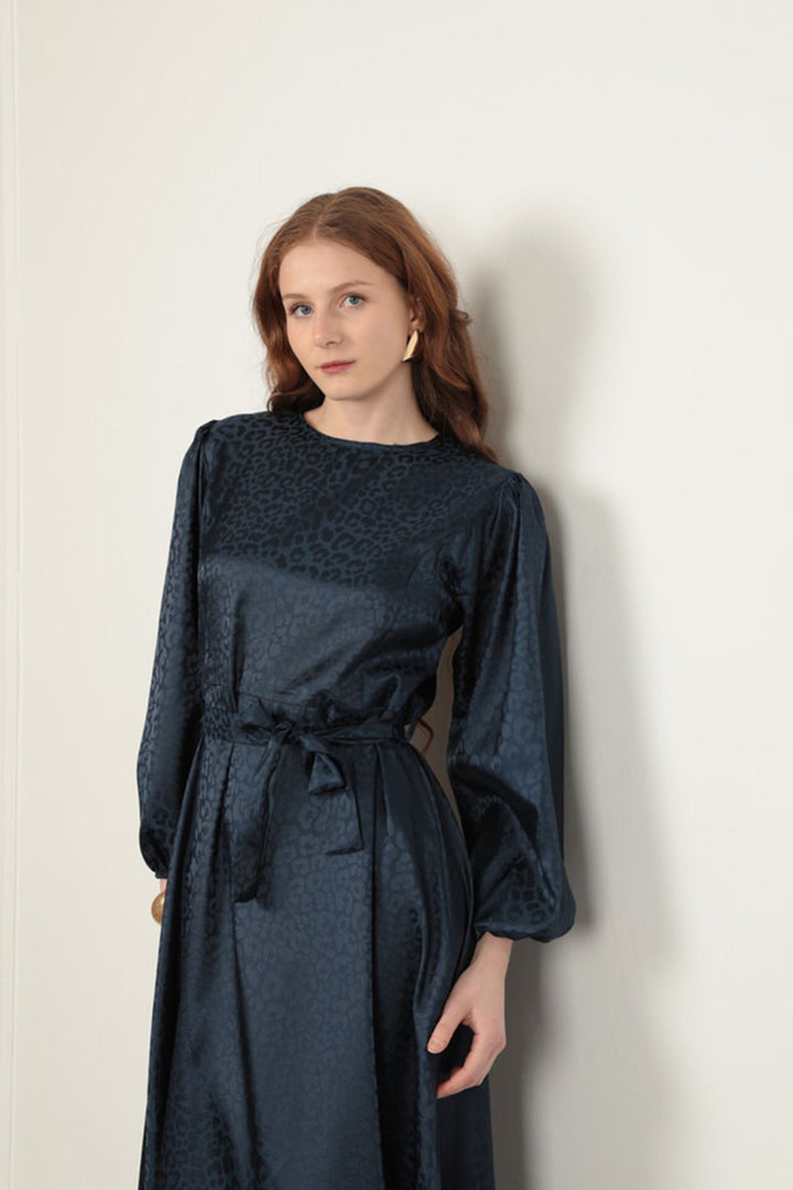 KKT Leopard Pattern Women's Dress-Navy Blue - Tecomán