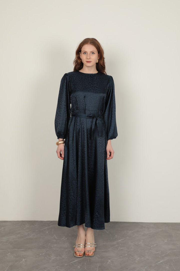 KKT Leopard Pattern Women's Dress-Navy Blue - Tecomán