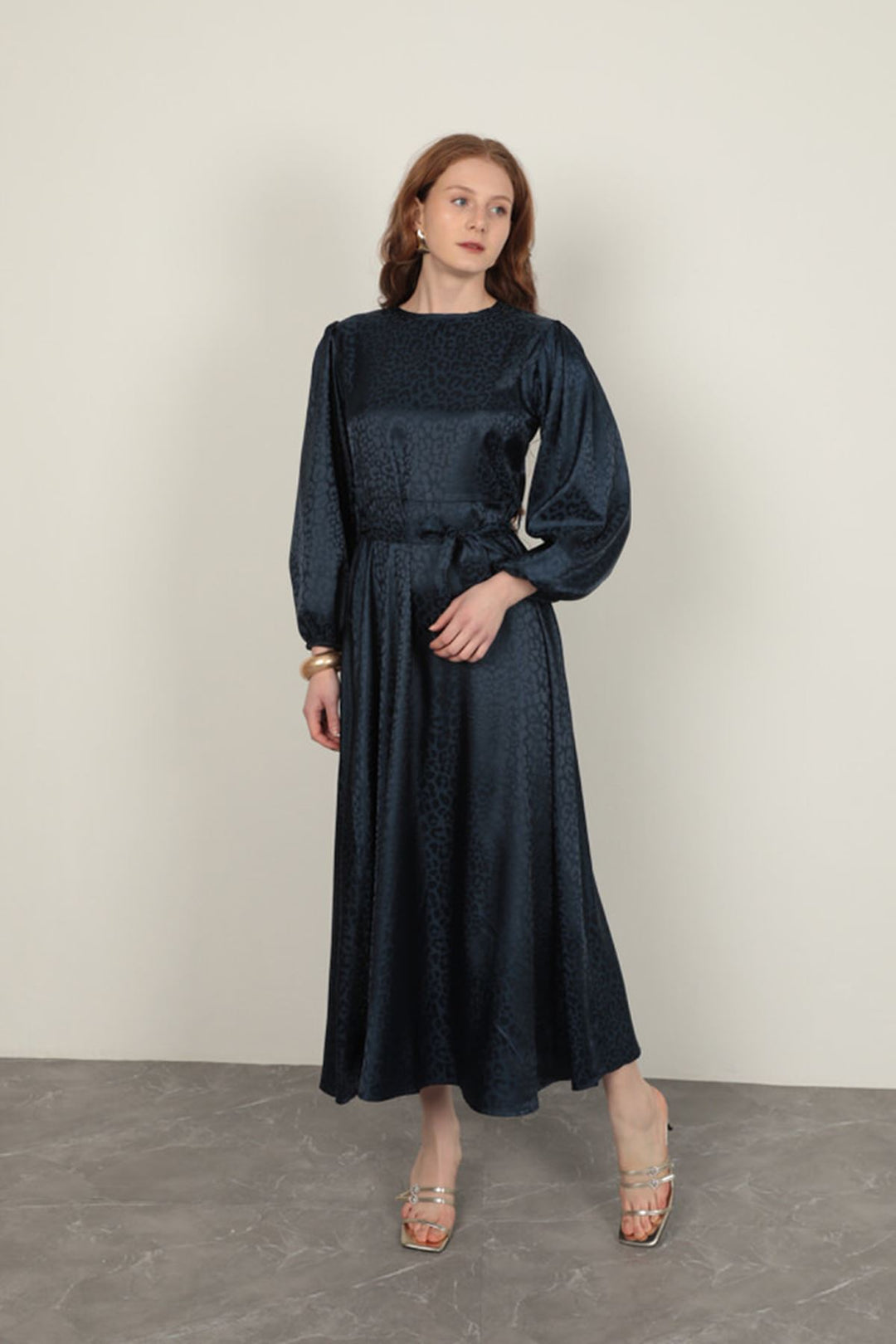 KKT Leopard Pattern Women's Dress-Navy Blue - Tecomán