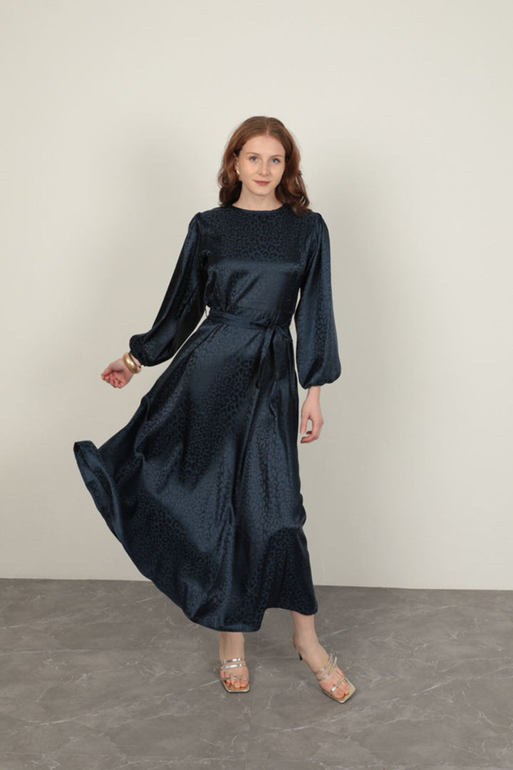 KKT Leopard Pattern Women's Dress-Navy Blue - Tecomán