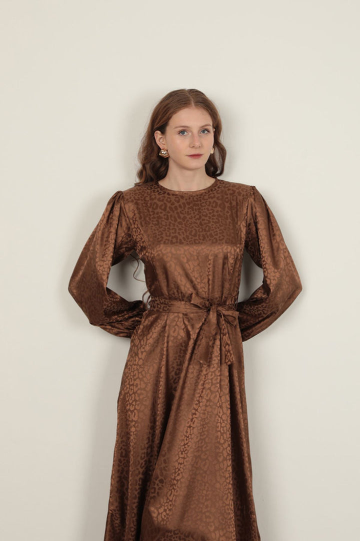 KKT Leopard Pattern Women's Dress-Tan - Juventino Rosas
