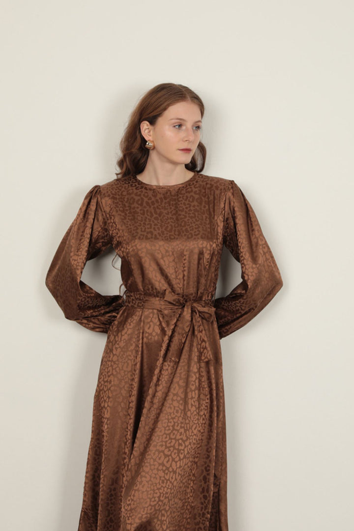 KKT Leopard Pattern Women's Dress-Tan - Juventino Rosas
