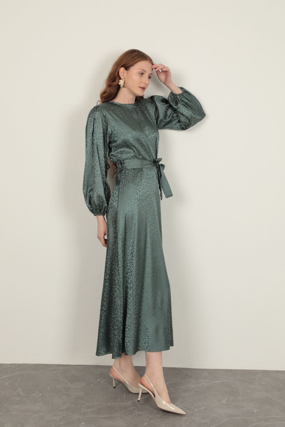 KKT Leopard Pattern Women's Dress-Green - Apopka