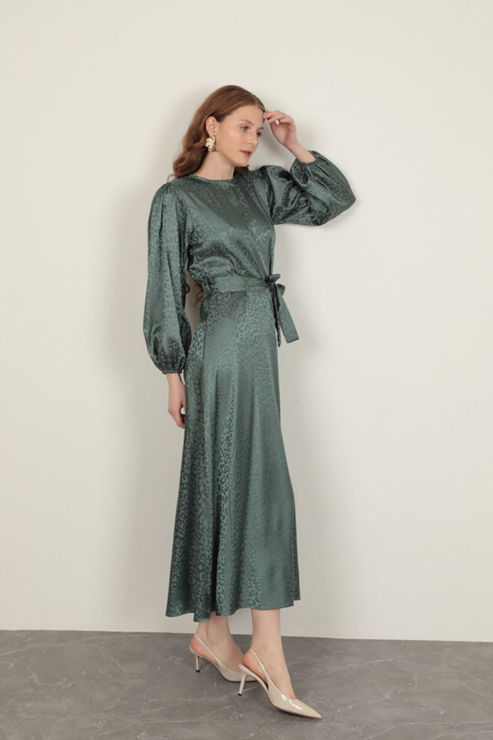 KKT Leopard Pattern Women's Dress-Green - Apopka