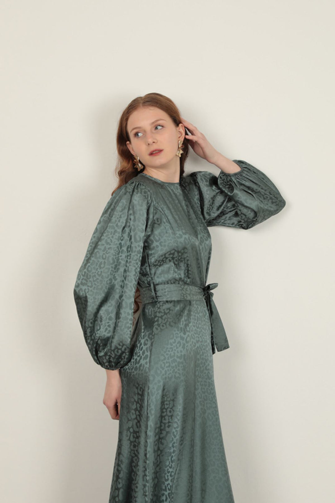 KKT Leopard Pattern Women's Dress-Green - Apopka