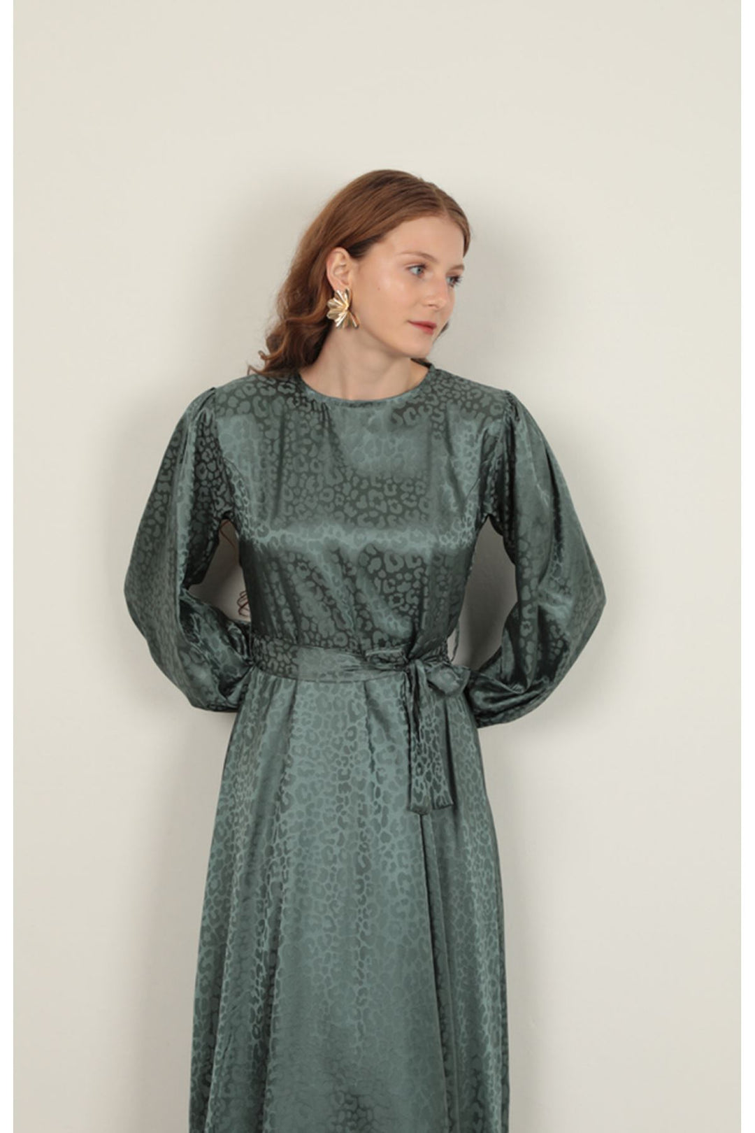 KKT Leopard Pattern Women's Dress-Green - Apopka