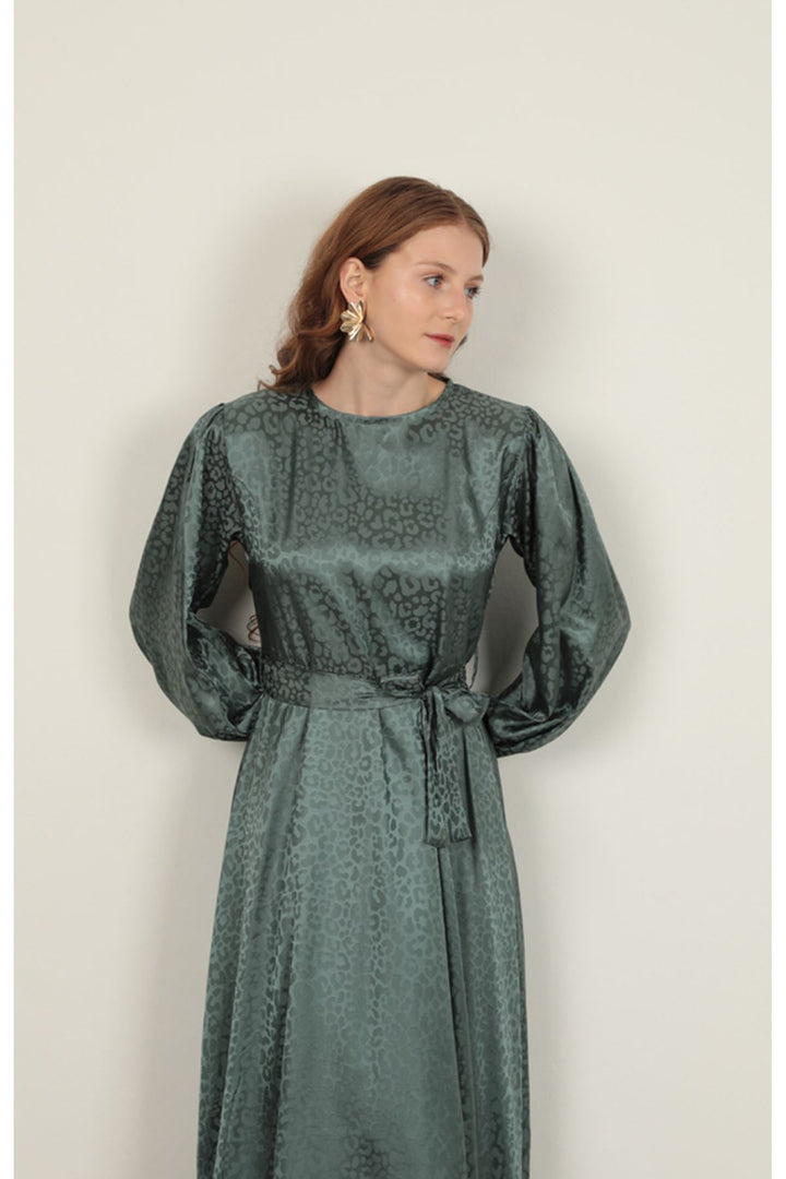 KKT Leopard Pattern Women's Dress-Green - Apopka