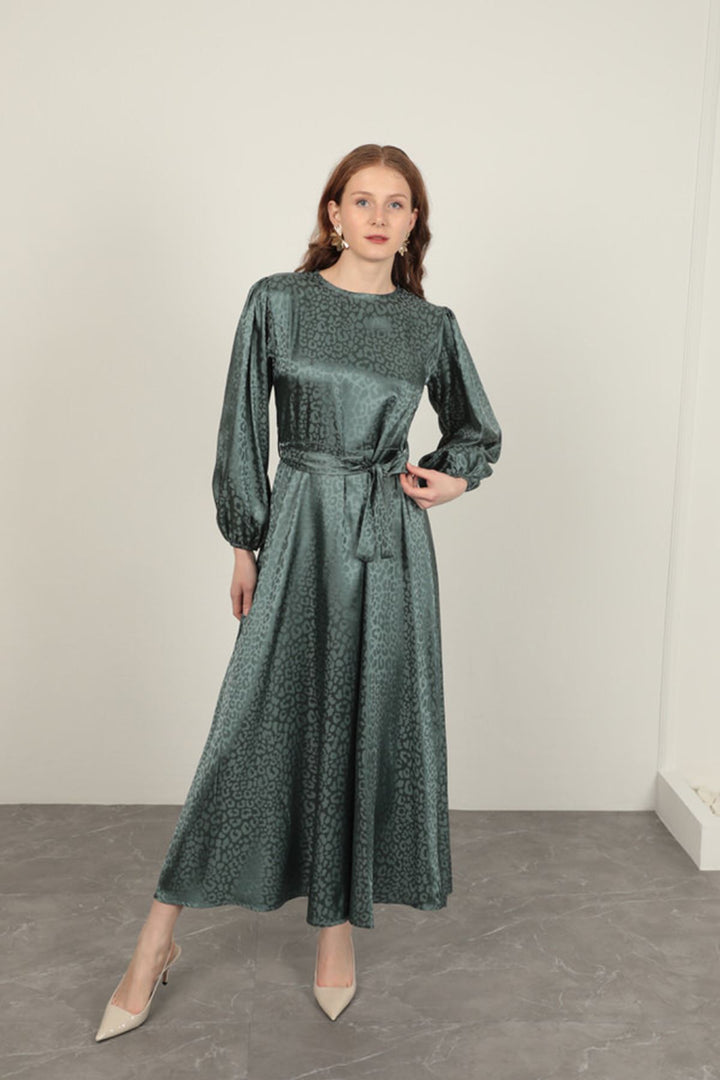 KKT Leopard Pattern Women's Dress-Green - Apopka