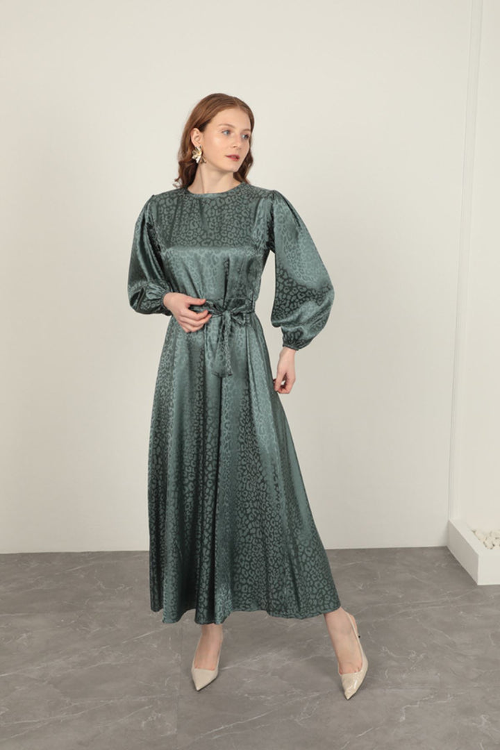 KKT Leopard Pattern Women's Dress-Green - Apopka