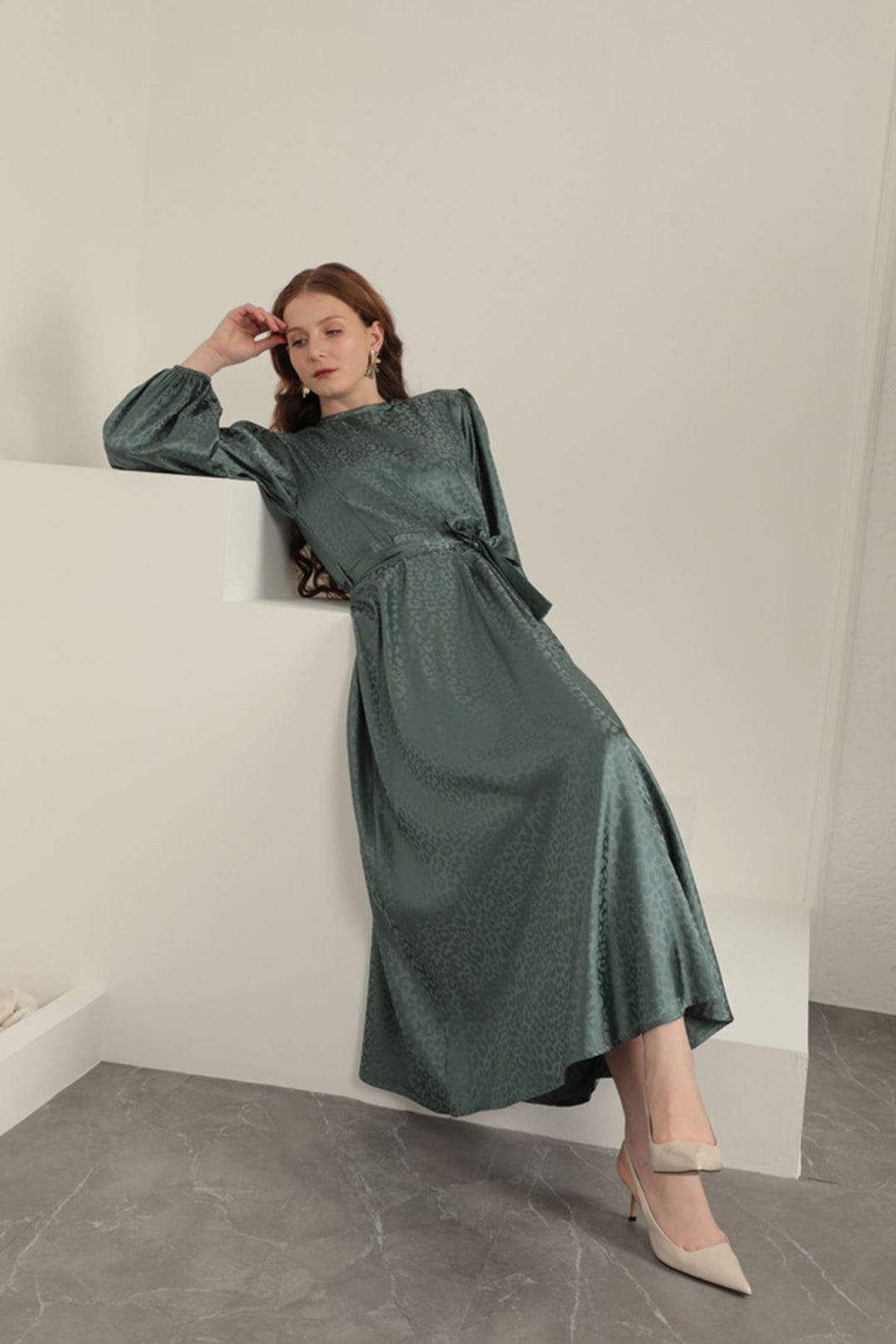 KKT Leopard Pattern Women's Dress-Green - Apopka