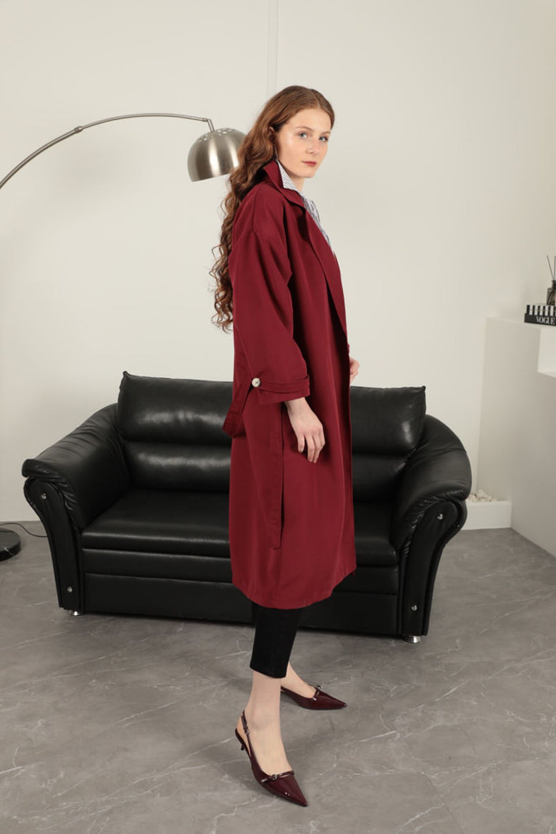 KKT Torino Fabric Women's Trench Coat-Burgundy - Hagen