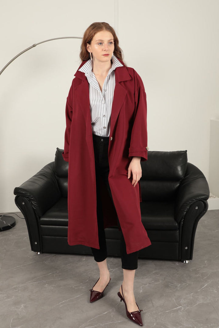 KKT Torino Fabric Women's Trench Coat-Burgundy - Hagen