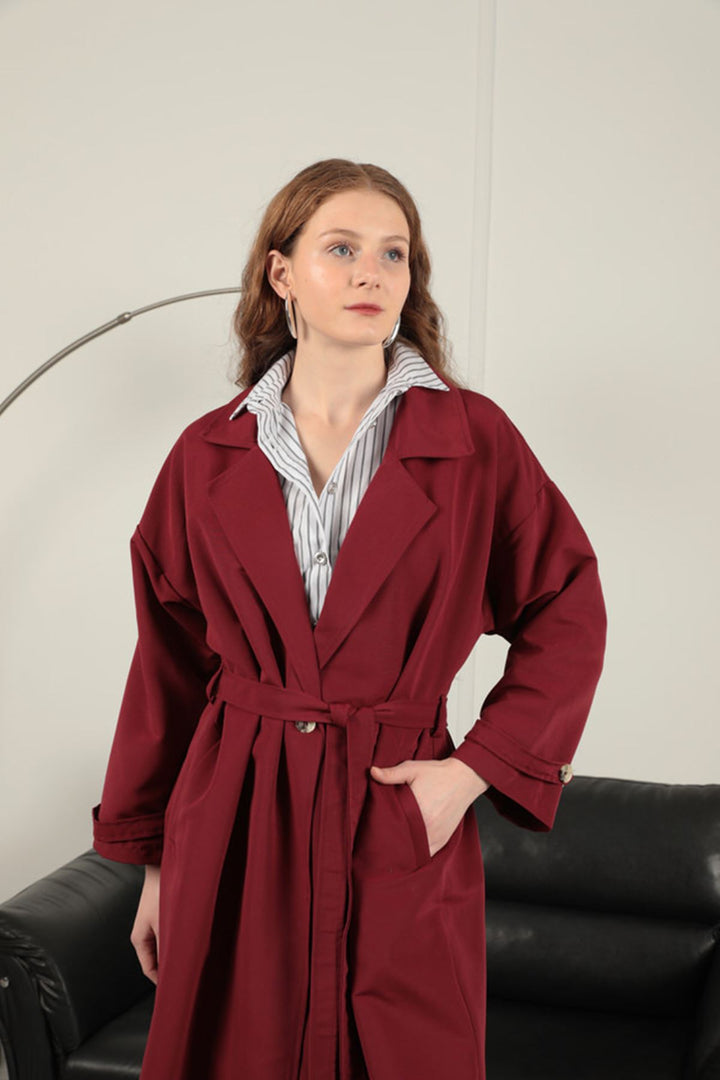 KKT Torino Fabric Women's Trench Coat-Burgundy - Hagen