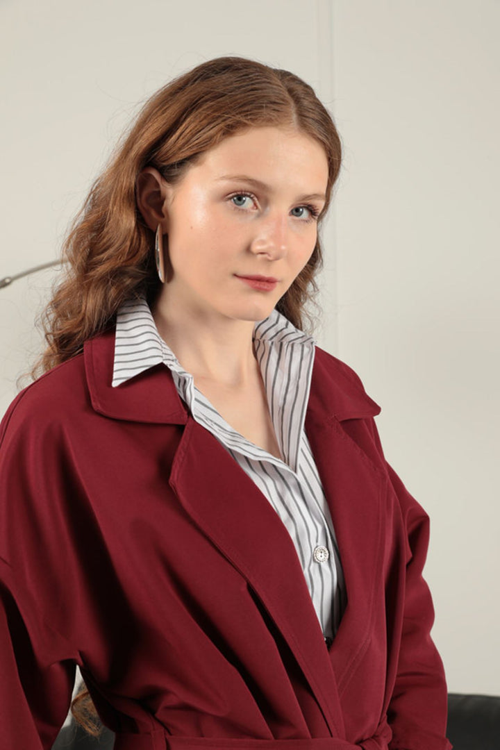 KKT Torino Fabric Women's Trench Coat-Burgundy - Hagen