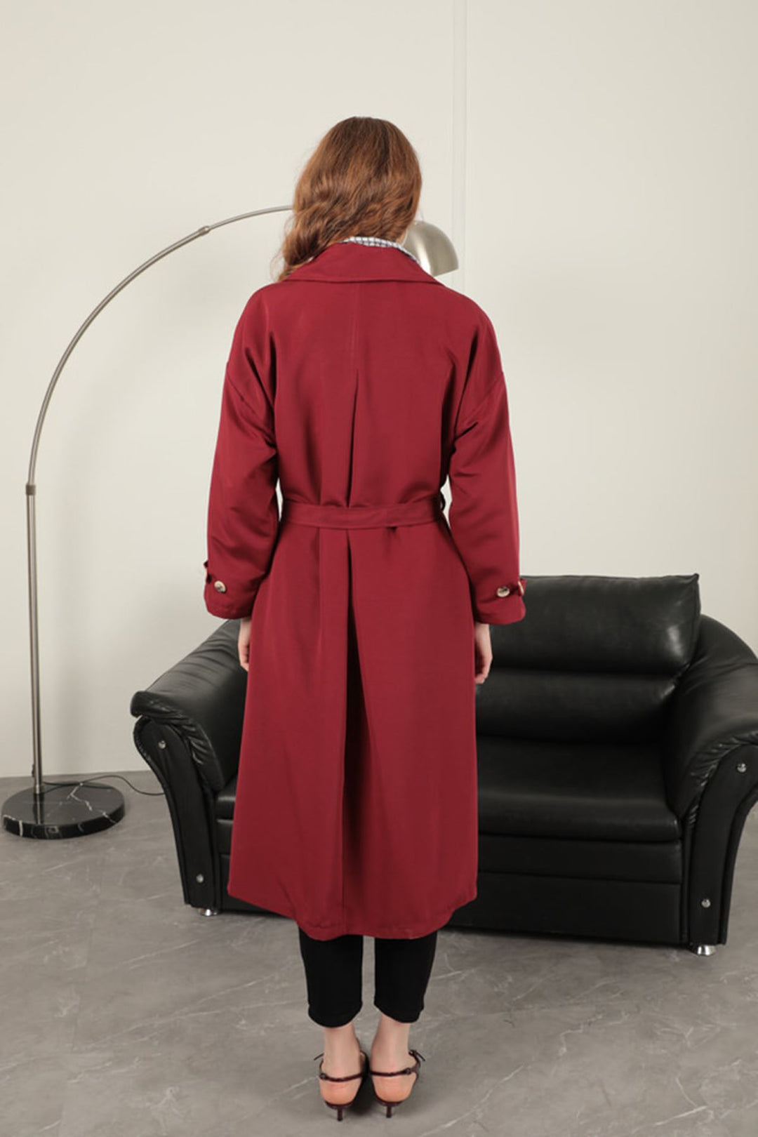 KKT Torino Fabric Women's Trench Coat-Burgundy - Hagen