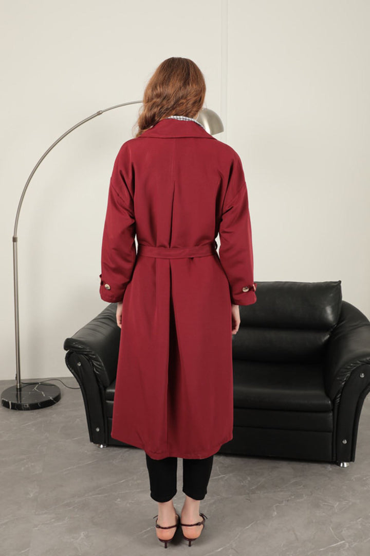 KKT Torino Fabric Women's Trench Coat-Burgundy - Hagen