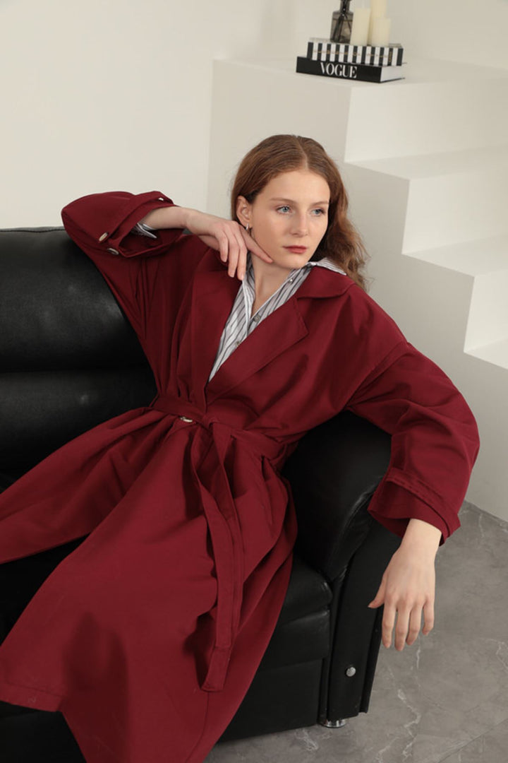 KKT Torino Fabric Women's Trench Coat-Burgundy - Hagen