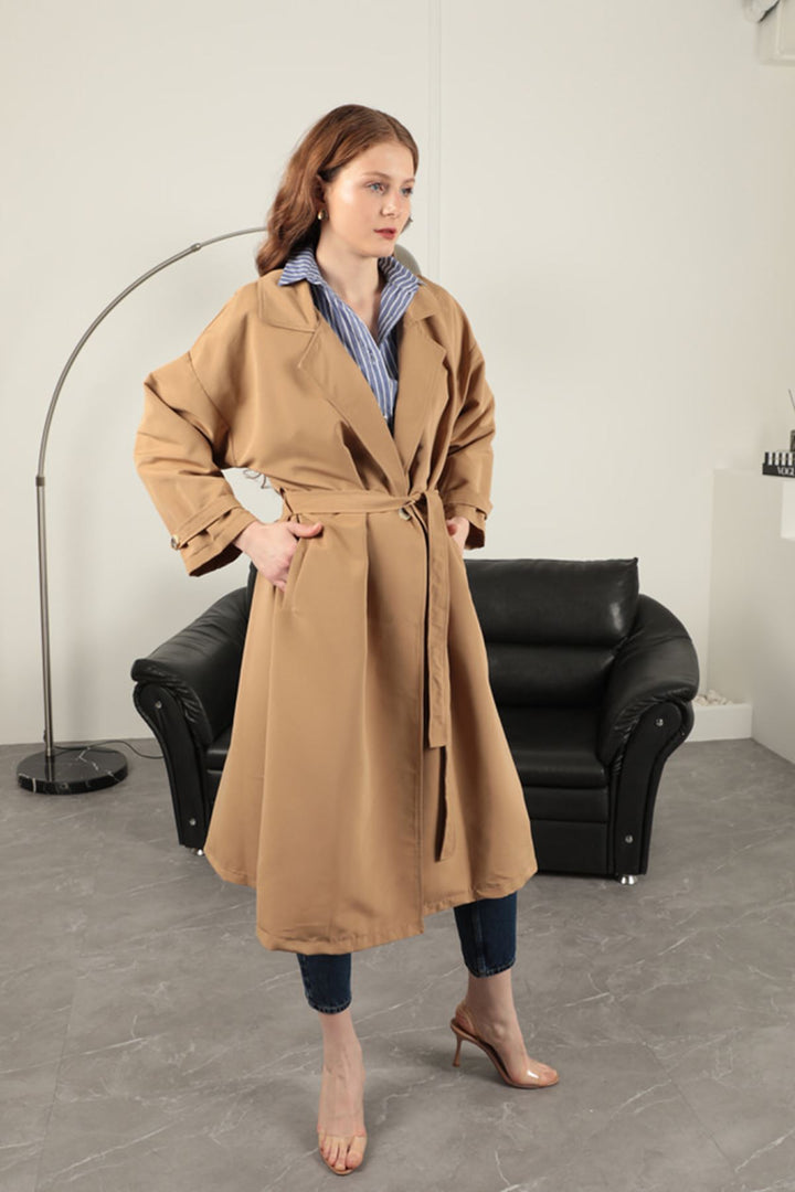 KKT Torino Fabric Women's Trench Coat-Tan - Chilapa de Álvarez