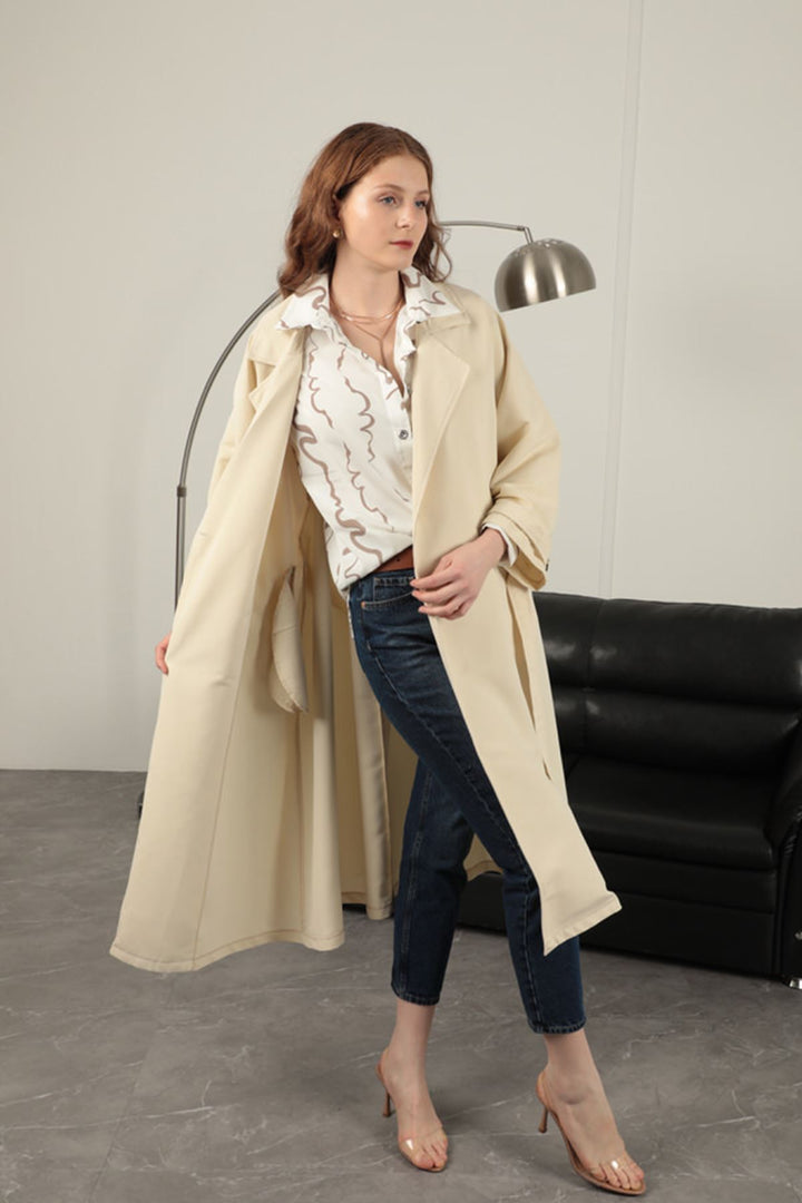 KKT Torino Fabric Women's Trench Coat-Ecru - Stanton
