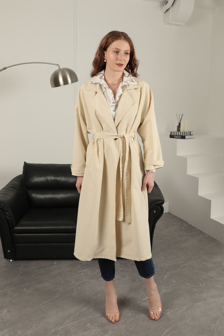 KKT Torino Fabric Women's Trench Coat-Ecru - Stanton
