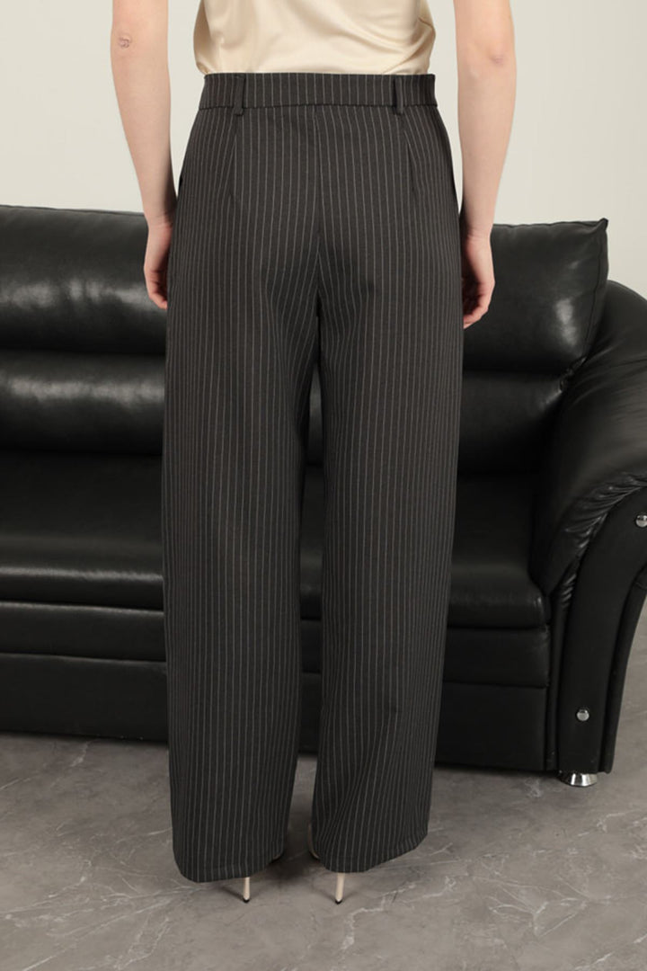 KKT Polyviscon Fabric Striped Women's Suit-Black - Moncton